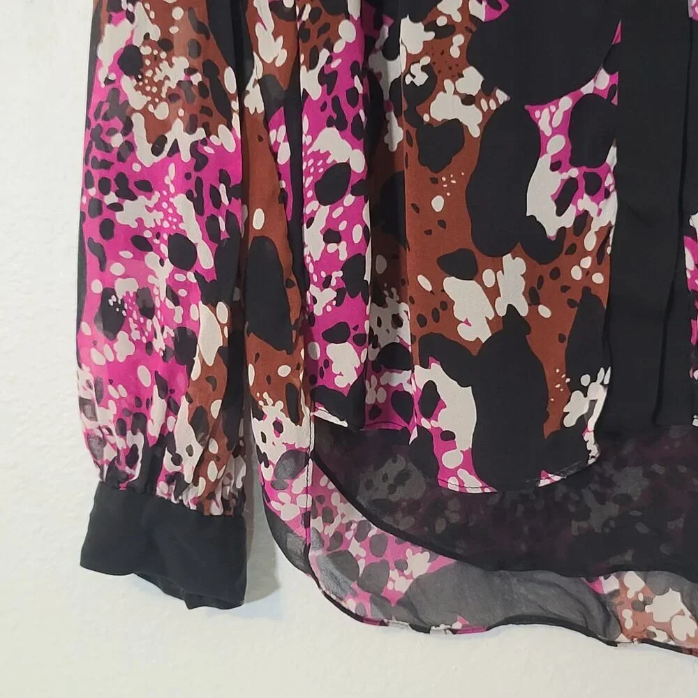 Diane Von Furrstenberg Lorelai Print Chieff In Cheetah Splash Pink Blouse 10 - Picture 3 of 11